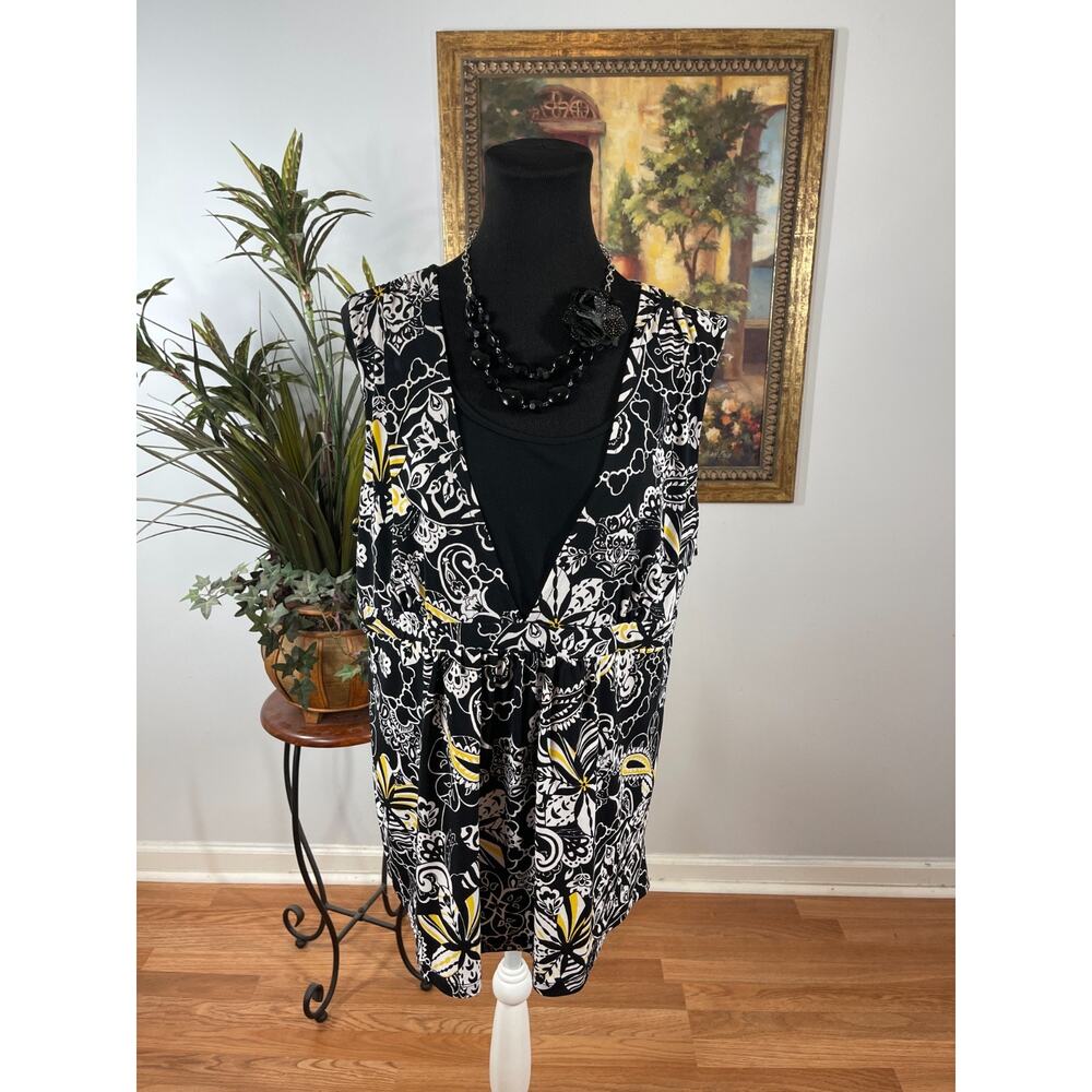Style & Co Blouse Top Womens XL Black Floral Sleeveless Whimsigoth Maximalist
